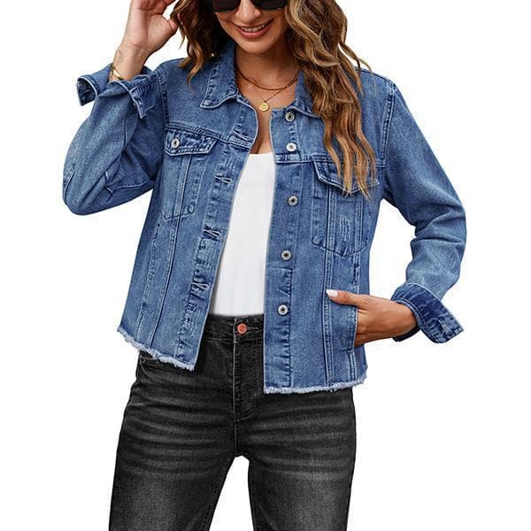 Denim Jacket for Women Distressed Jean Jackets Button Up