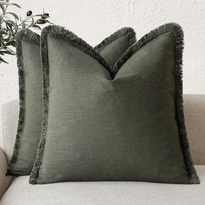 2025 Summer Amazon Bohemian Style Washed Cotton Fringe Solid Color Pillow Covers for Living Room Sofa Cushions
