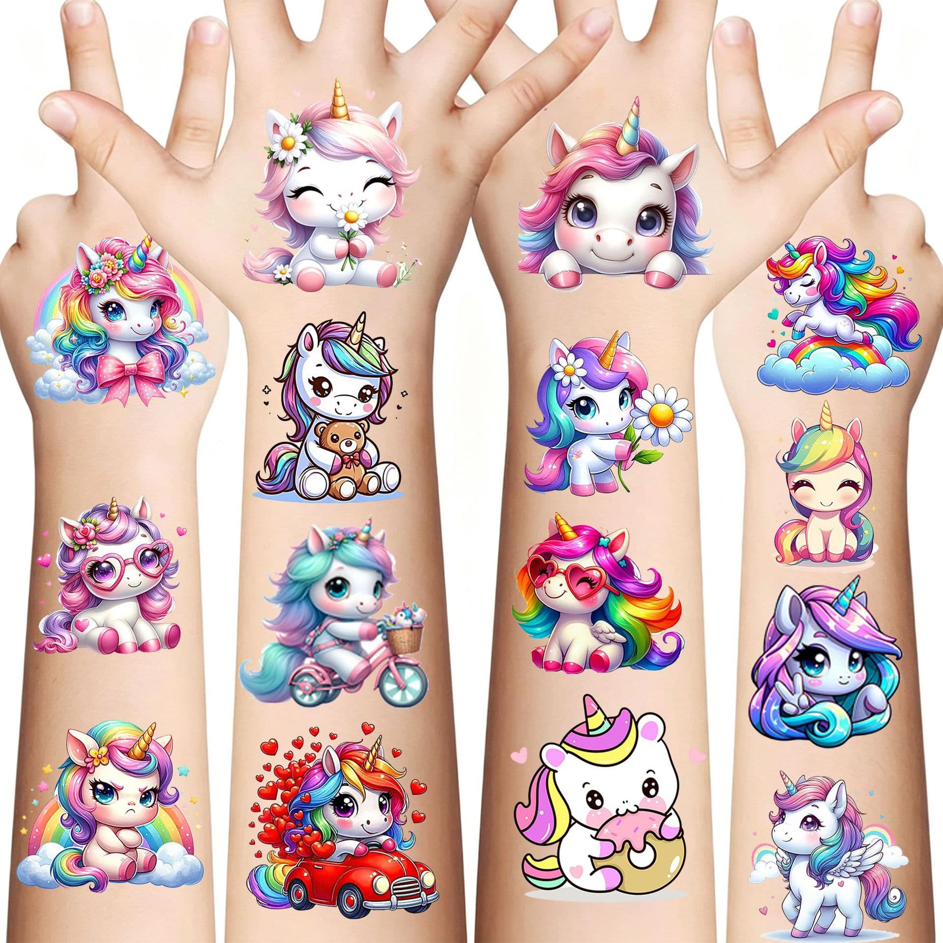 Cross-border cartoon rainbow unicorn children's tattoo stickers waterproof realistic tattoo stickers TEMU European and American Tattoo