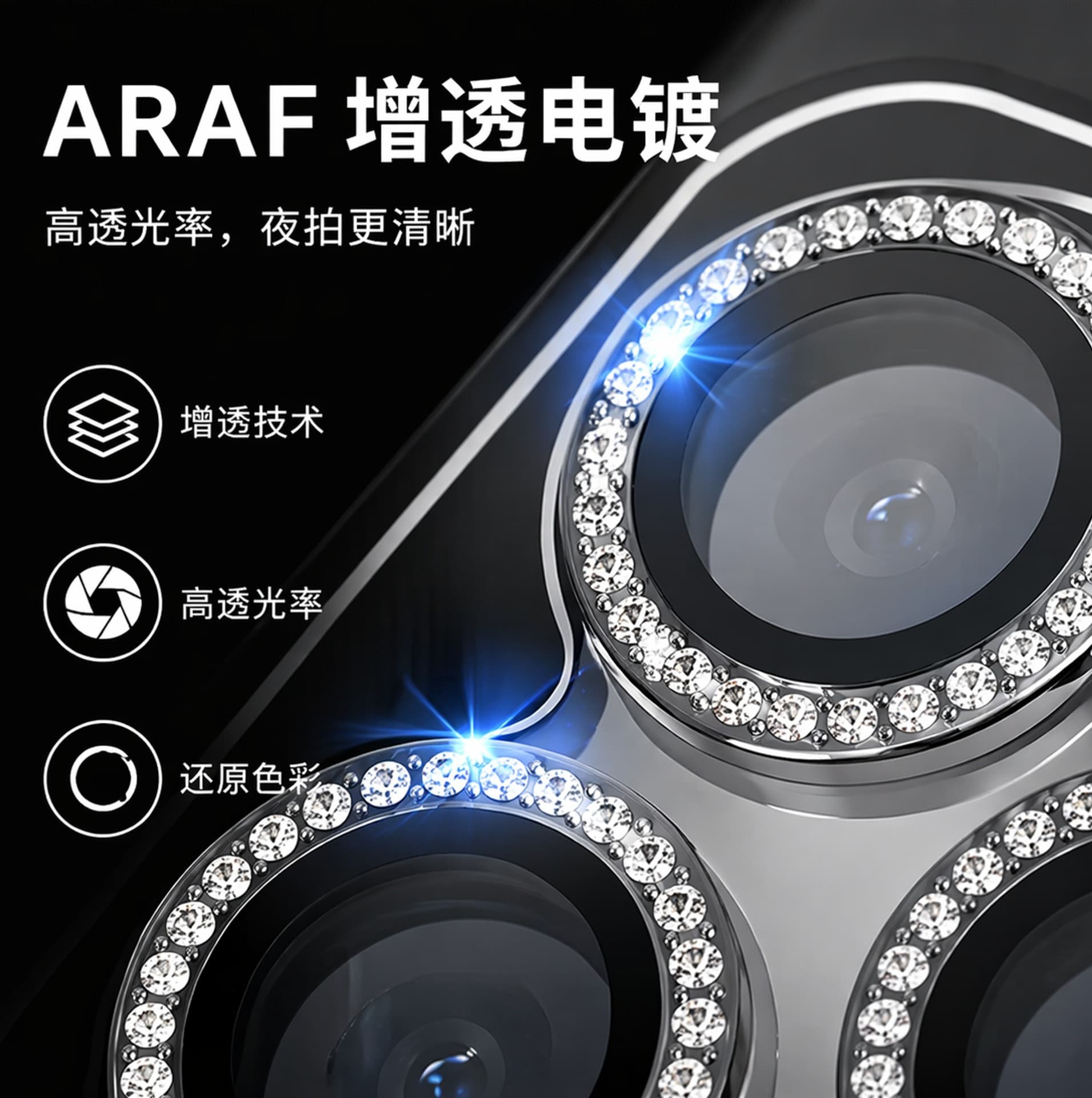 Compatible with iPhone 17 Pro/ProMax Lens Film Metal Rhinestone Eagle Eye Lens Ring AR Anti-Reflective Lens Protector