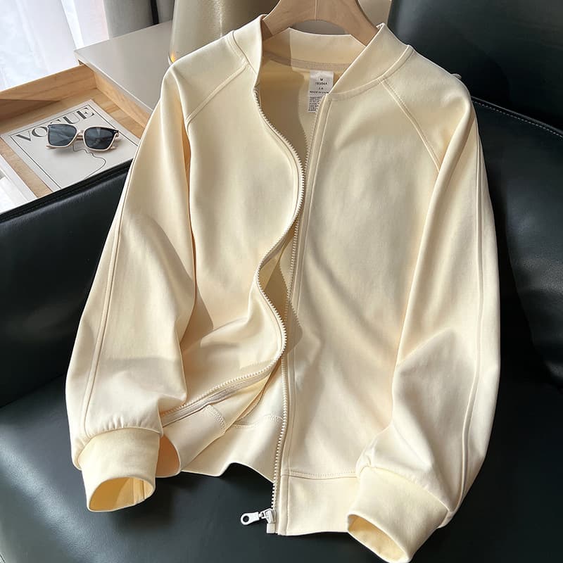 Gray Stand Collar Hoodie Jacket Autumn 2024 New Women's Casual Versatile Zip-Up Cardigan Slim Fit Top Lightweight