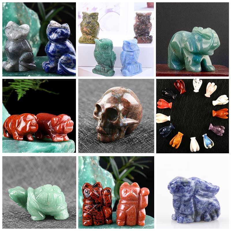 Custom Natural Jade Ornament Crystal Stone Animal Carving Semi-Precious Stone Cabochon Egg Surface Round Bead Inlay Customization