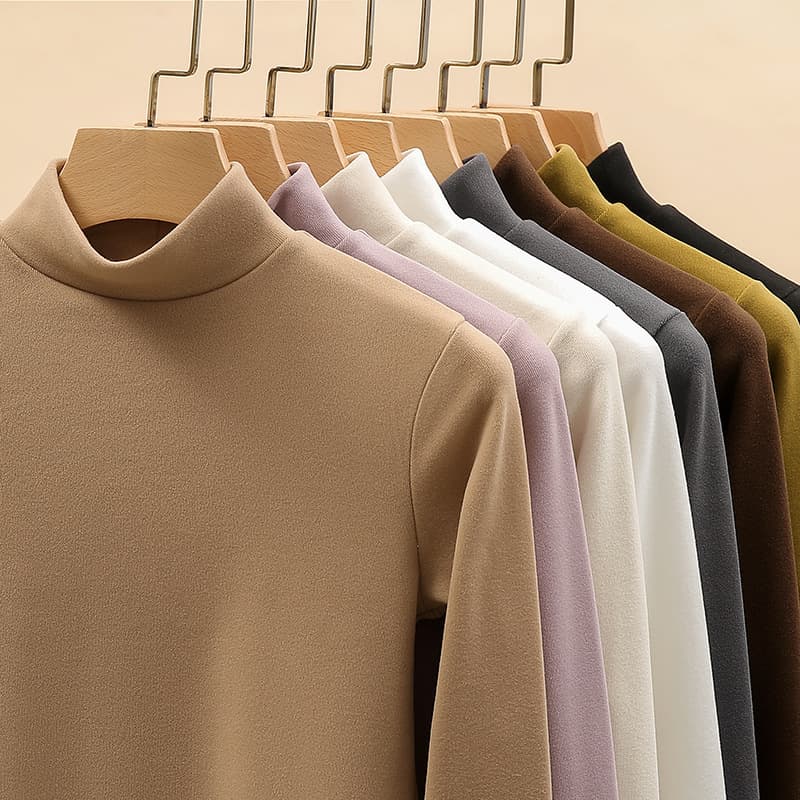 Semi-Turtleneck Double-Sided Dralon Base Layer Women Spring/Autumn Style Stylish Inner Layer Solid Color Fleece Thickened Warm Long-Sleeve Top