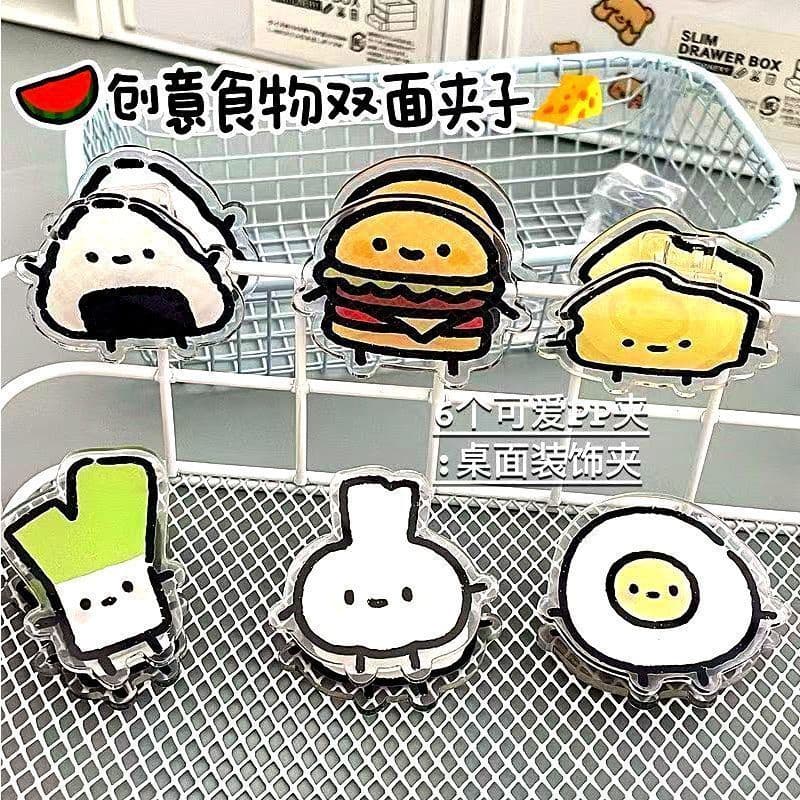 Food Series Double-Sided Clips Memo Clips High-Aesthetic PP Clips Ins-style Schoolgirl Multi-functional Test Paper Clips File Folders