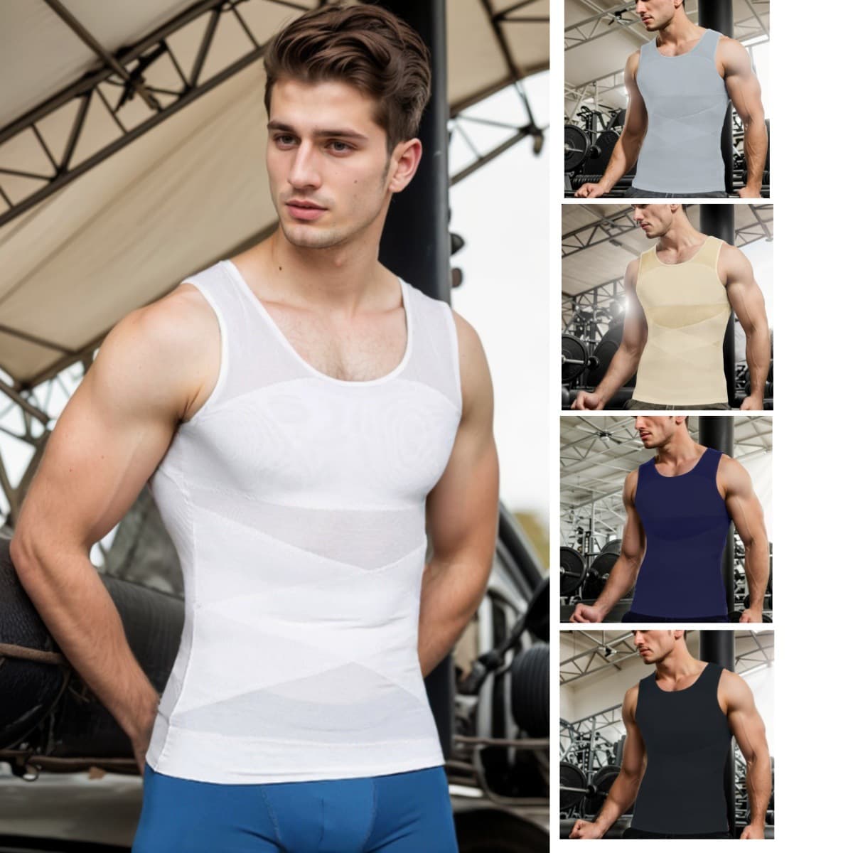 Cross-border European and American factory direct sales of men's shaping vest, high elastic mesh thin style, bustier shaping and tummy control top.