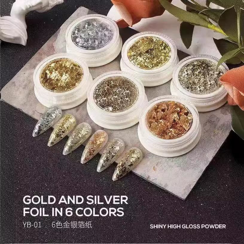 Manicure gold foil foil cellophane fragments nail sequin patch decorations set of 6 colors champagne glitter