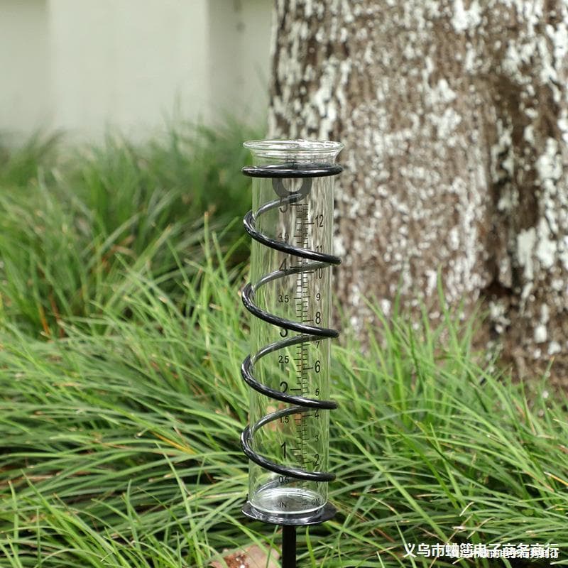 In-stock Garden Stake Spiral Rain Gauge Transparent Glass Tube Rain Gauge 5-inch Lawn Precipitation Meter