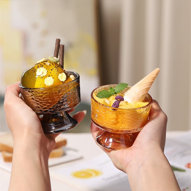 Ins Style Ice Cream Cup Glass Yogurt Bowl High Aesthetic Juice Drinking Cup Niche Minimalist Goblet Dessert Cup