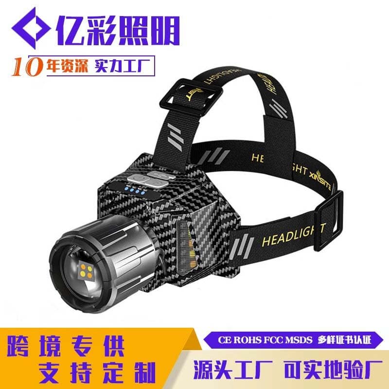 Cross-border LED High-Power Headlamp White Yellow Blue Purple Red Five Light Sources Outdoor Night Fishing Distance Adjustment Head-Mounted Mining Light