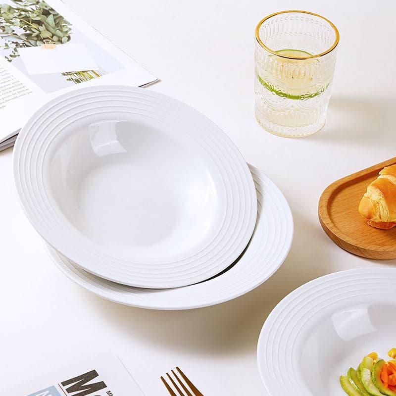 Ins-style White Straw Hat Plate Western Tableware Ceramic Plate Pasta Ramen Plate French Soup Plate Hotel Western Food Plate
