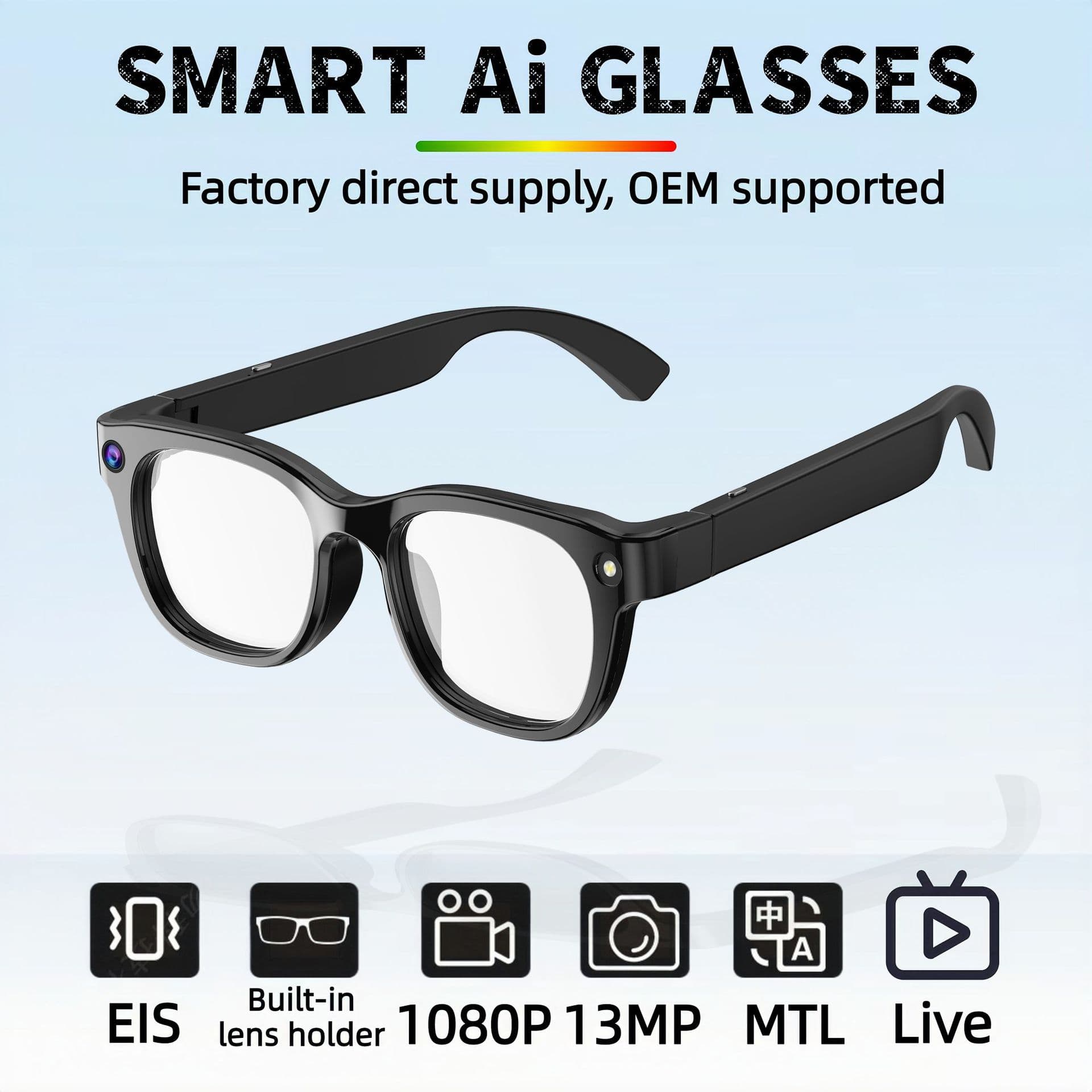 Cross-border Smart AI Glasses with Anti-shake Recording, Conversation Translation, Bluetooth Calling, 13MP HD Smart Glasses