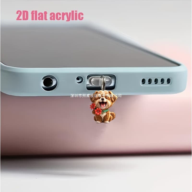 Acrylic Cute Dog Dust Plug, Compatible with iPhone/Type-C Android Interface, Universal
