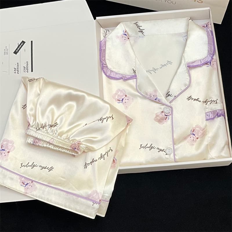 Ice Silk Summer Internet Celebrity Style Short Sleeve Ins Pajamas Women's Thin Homewear Silk Set New Summer Style