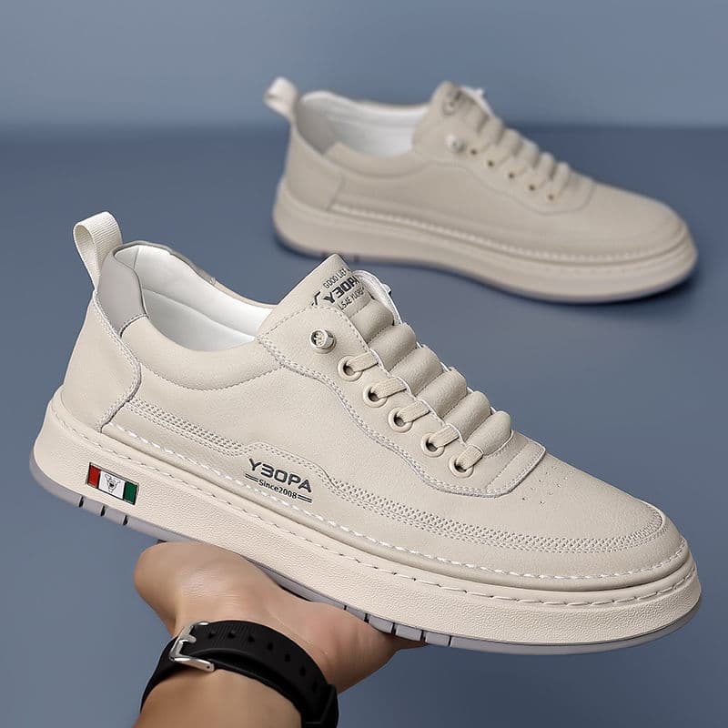 New White Casual Leather Shoes for Men Business Style Handcrafted Stitching Large Size 48 Youth Versatile Board Shoes 7088