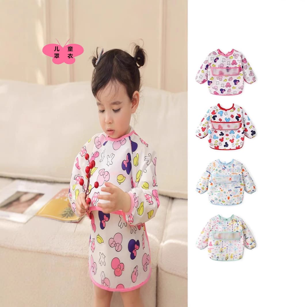 New children's waterproof bib long-sleeved baby waterproof smock polyester taffeta full body eating clothes baby dressed backwards