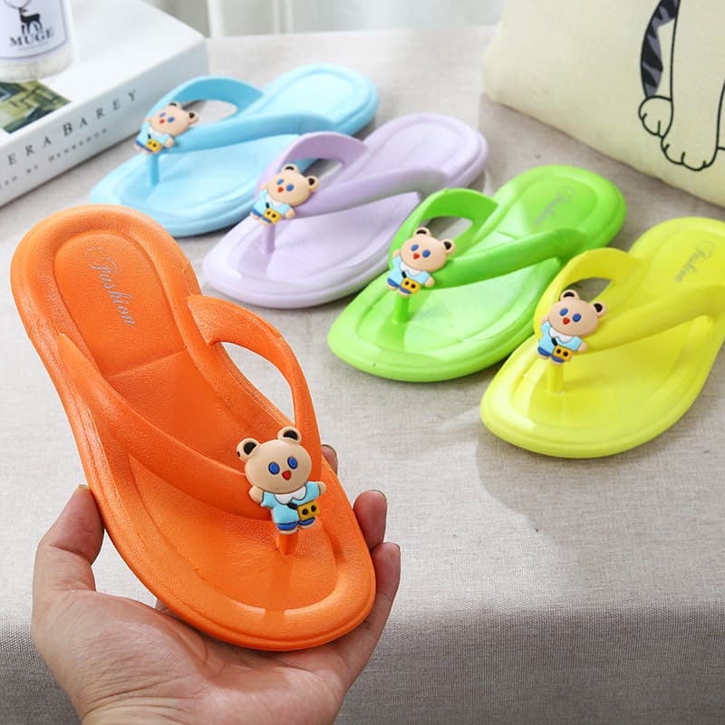Children's Thong Slippers Soft Bottom Anti-Slip Beach Sandals Candy Color Cartoon Boys Baby Slippers Breathable Comfortable PVC