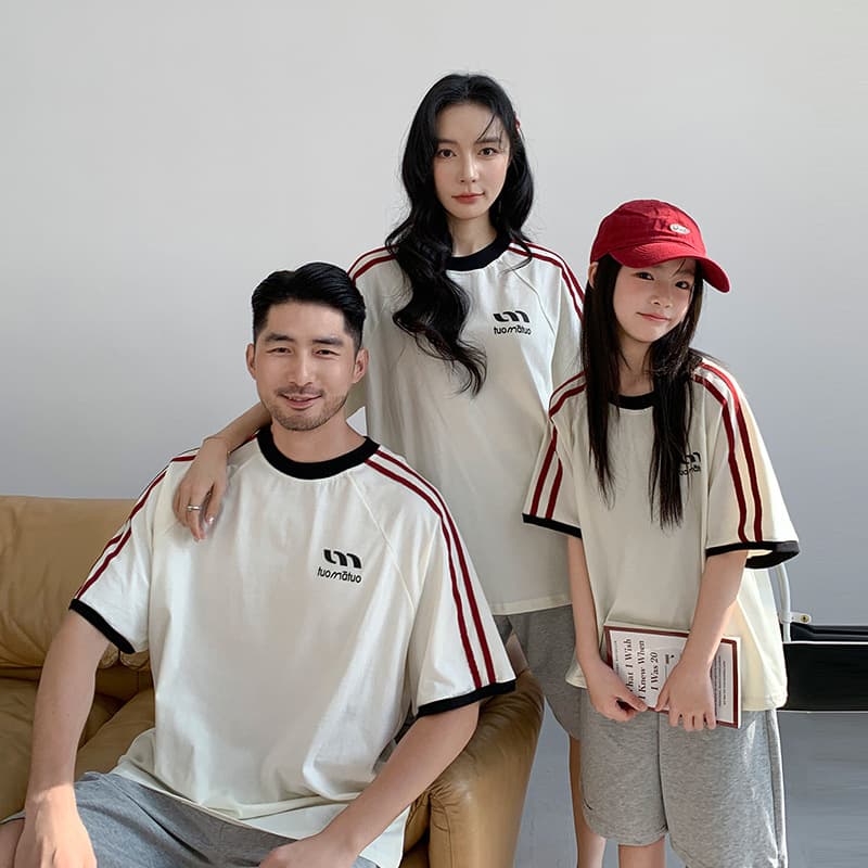 American Retro Family Matching Summer T-Shirts for Three, Stylish Casual Sports Short Sleeve for Mom, Dad, and Kids
