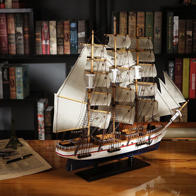 Wooden Sailboat Model Ornament European Style Bedroom Decorative Piece Housewarming Gift Smooth Sailing
