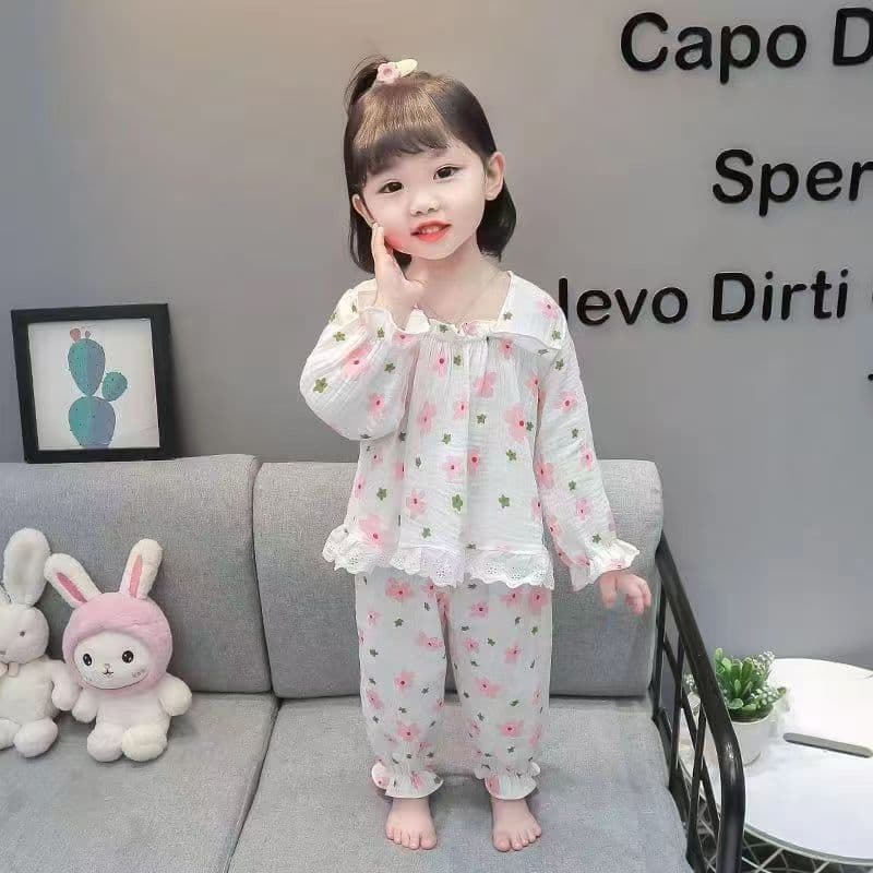 New Double-Layer Pure Cotton Gauze Pajamas for Baby Girls, Thin Long-Sleeve, Breathable, Cute, Girls' Cotton Homewear Set