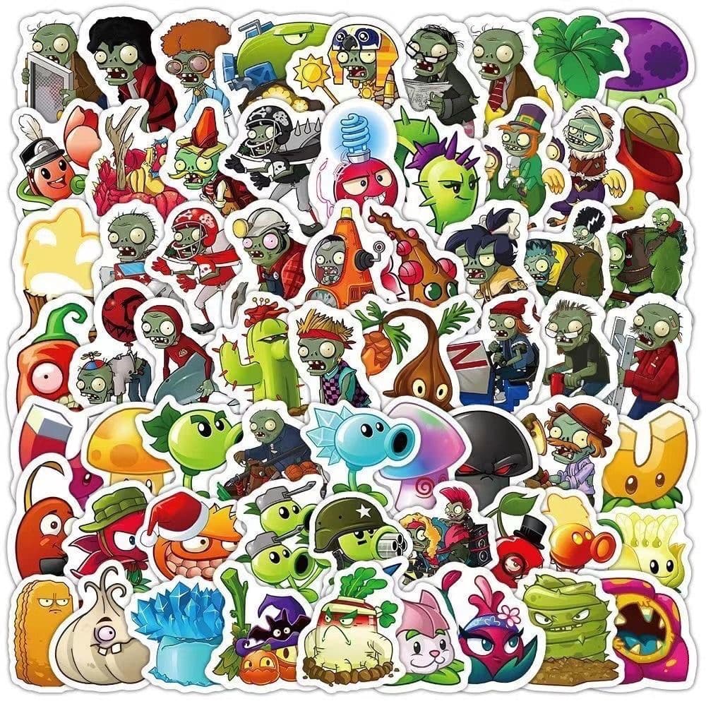 100 pcs Plants vs Zombies cartoon cute DIY decorative scrapbooking materials, desktop stickers, stationery stickers