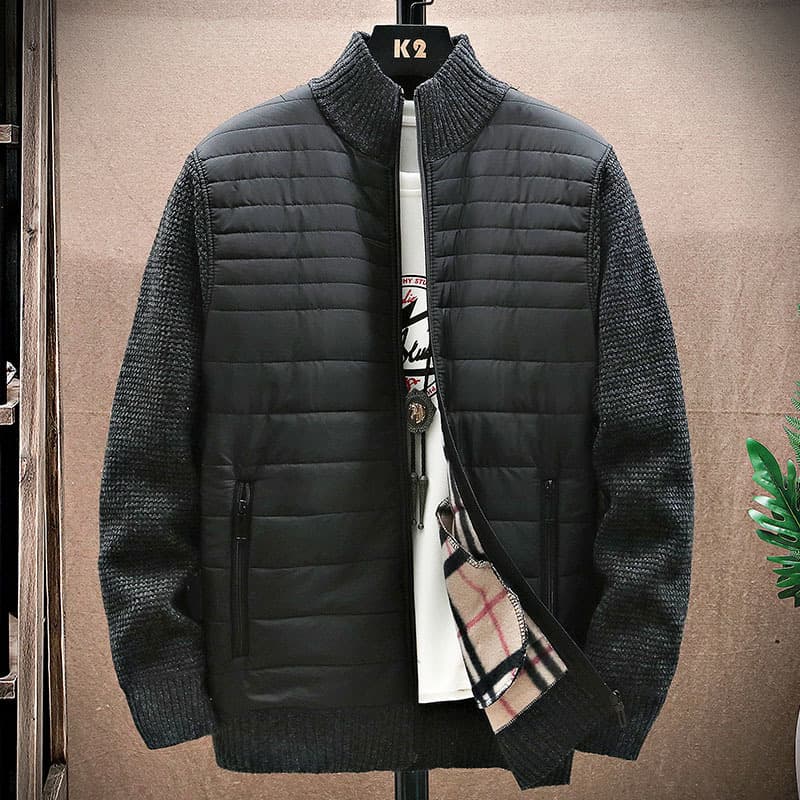 High-Quality New Autumn and Winter Men's Casual Stand-Up Collar Cardigan Knit Sweater Jacket Versatile Fleece-Lined Trendy Top