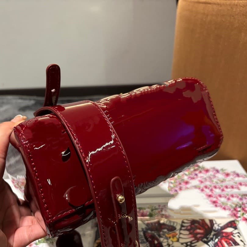 D-brand Patent Leather Lady Dior Multi-Color Options Full Set Packaging Cross-Border Wholesale Classic High-End Women's Bag Diamond Quilted Three-Compartment