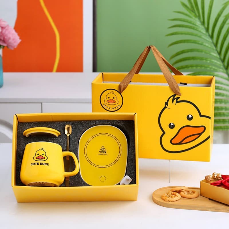 Little Yellow Duck Warm Cup 55 Degrees Constant Temperature Cup Auto Heating Coaster Ceramic Cup Gift Box Set Present