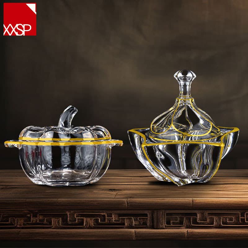 XXSP European-style Creative Glass Sugar Jar Living Room Home Fruit Tray Dried Fruit Tray with Lid Gold-trimmed Fruit Tray Wholesale