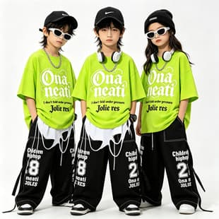 New Big Kids Short Sleeve Street Dance Clothes, Boys Hip Hop Wear, Girls Performance Costume