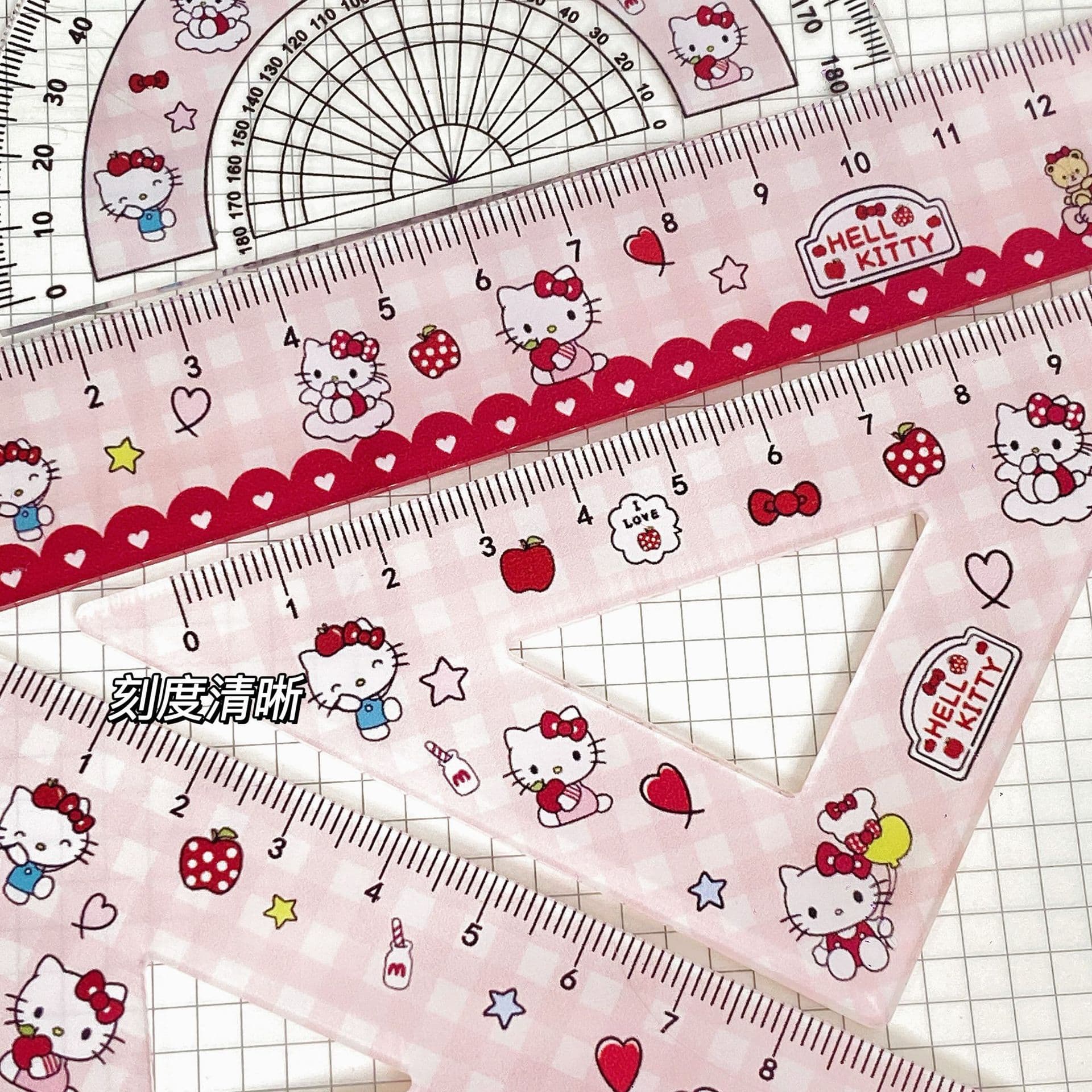 Ins-style HelloKitty Drawing Ruler Set, Four-Piece Exam Ruler Set for Students, Factory Direct Supply