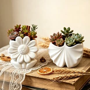 Daisy Maple Leaf Flower Pot Silicone Mold DIY Scented Cup Resin Plaster Storage Container Hand Casting Mold