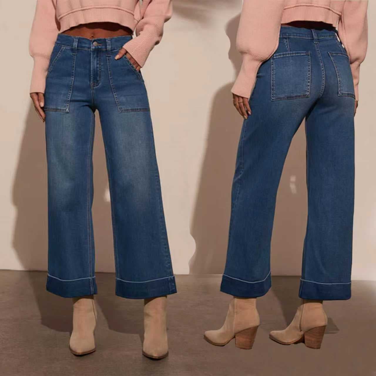 Cross-border exclusive supply for Amazon independent store: temu2025 European and American style new fashion high-waisted stretch loose-fitting jeans for women.