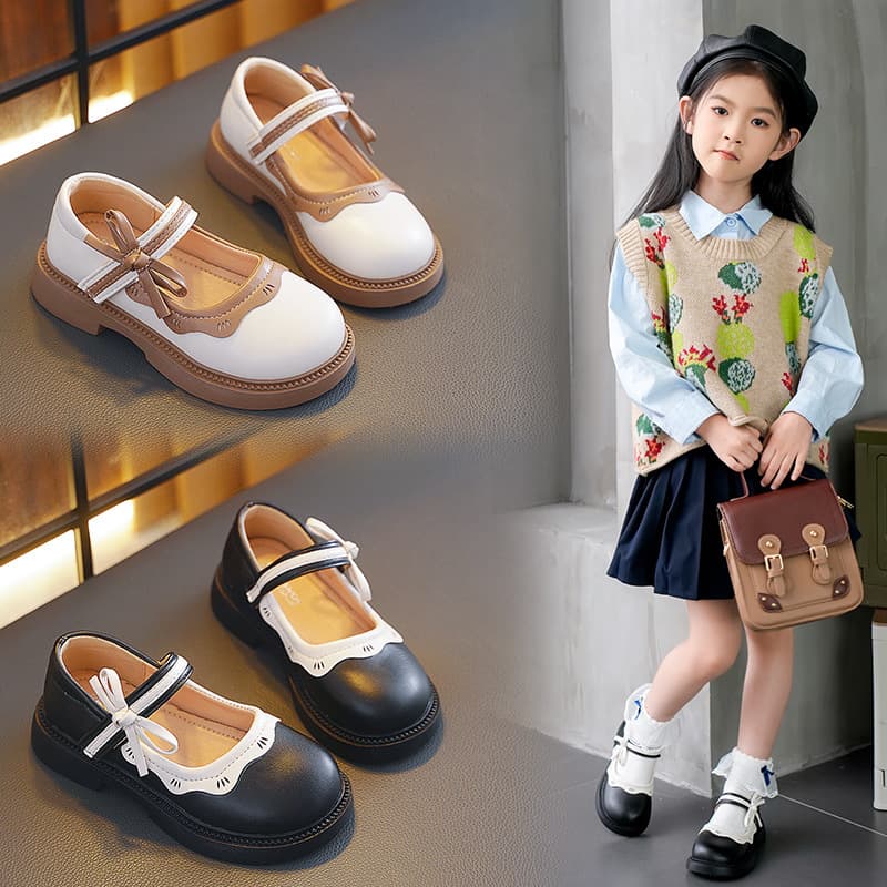Girls' Princess Shoes Summer Style Soft Sole Children's Dress Performance Bow Black Leather Shoes Fashionable Non-slip Single Shoes
