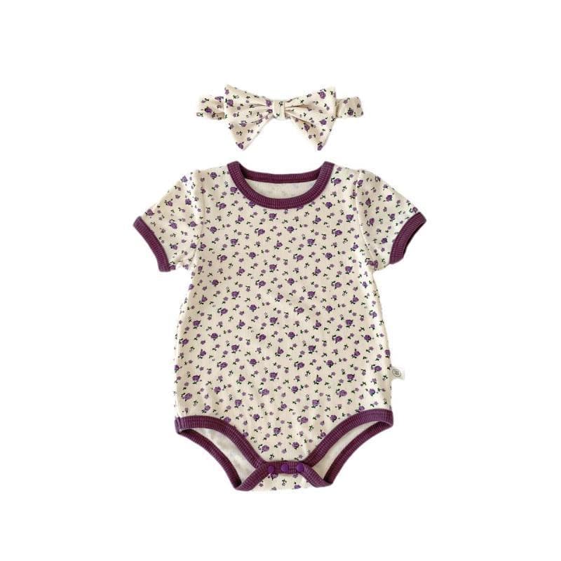 Summer baby girl small floral round neck one-piece harem season newborn full printed small flower crawl clothes Korean style baby clothes