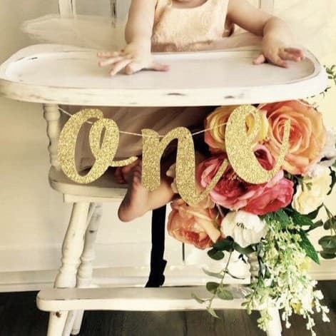 Glitter ONE Baby Chair Decoration Baby First Birthday Table Skirt Hanging Banner Dessert Table Decor Cross-Border Wholesale