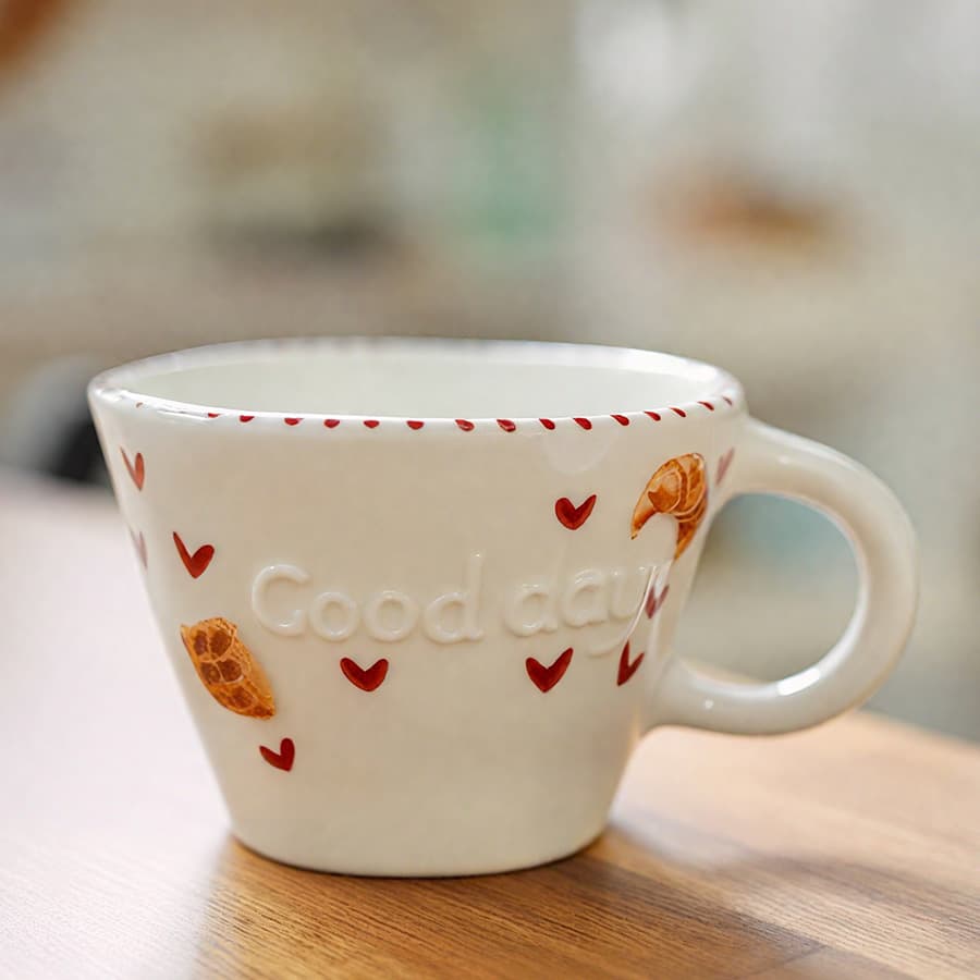 Ceramic Cup, Cartoon Croissant, Milk Cup, Tea Cup, Accessible Luxury, Simple, Niche, Design, Large Capacity