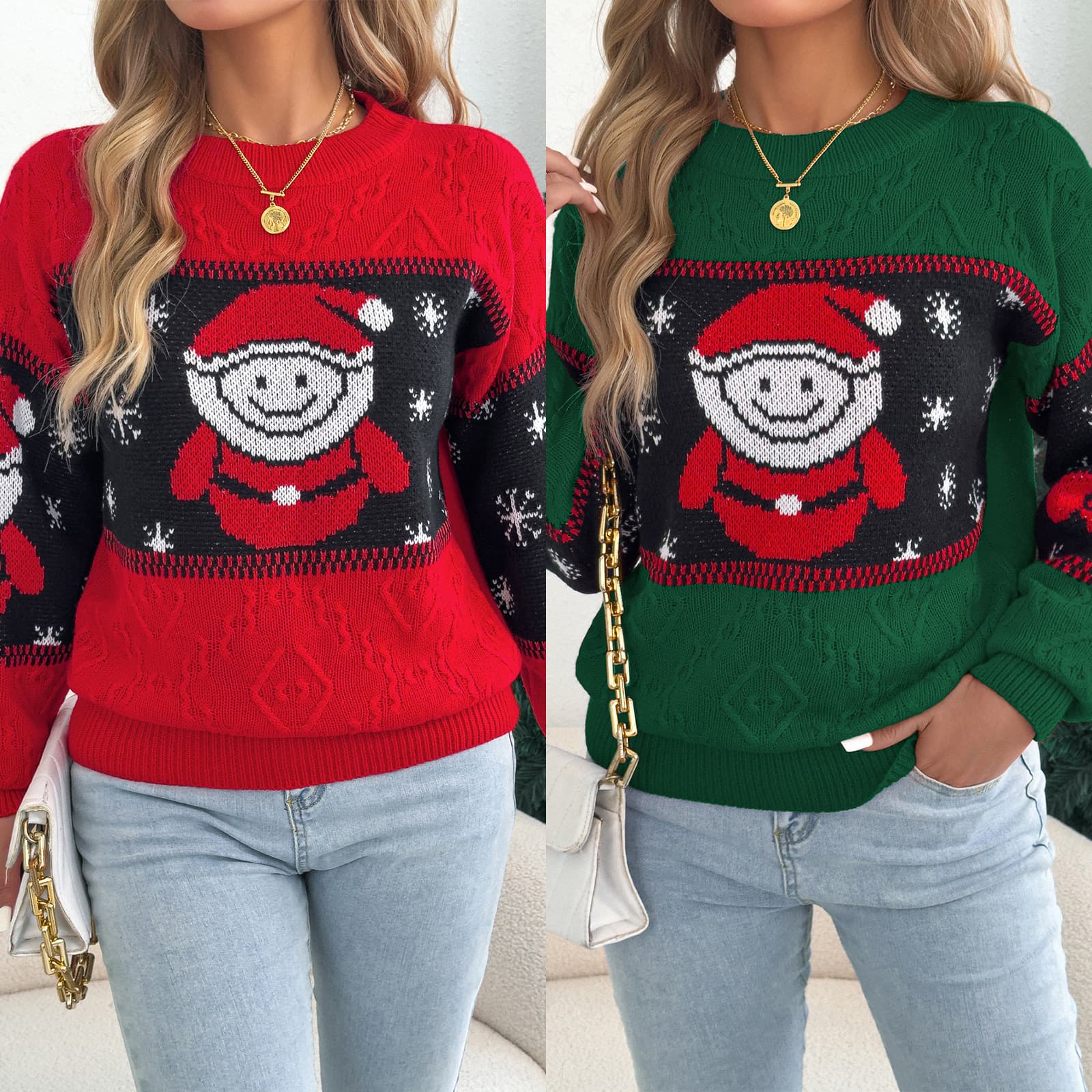 2026 Fall/Winter European and American Snowman Jacquard Pattern Long-Sleeve Pullover Sweater, Christmas Women's Fashion for Amazon Cross-Border Sales