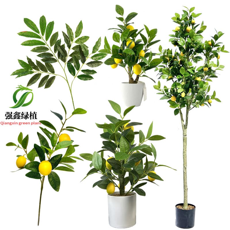 Artificial Lemon Leaf, Fake Orange Lemon Branch Bonsai, Green Leaf Potted Ornament, Fake Green Plant with Lemon Fruit