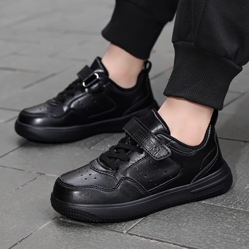 Children's White Casual Shoes, White Sneakers for Boys, Campus White Shoes with Leather Upper, Waterproof, Elementary School Skate Shoes, Black Shoes for Girls
