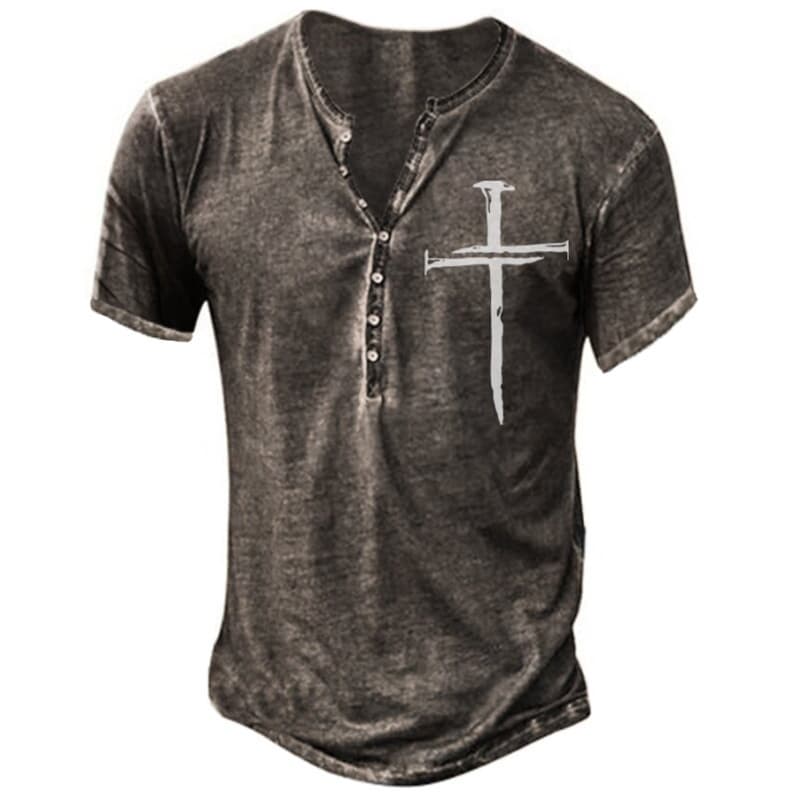 Cross-border Factory Direct Men's Short-Sleeved Seven-Button T-Shirt Summer New 3D Digital Printing Men's Sports Casual T-Shirt