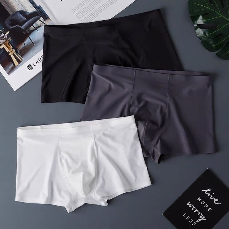 Ice Silk Men's Seamless Quick-Dry Boxer Briefs, Mid-Rise Breathable Four-Corner Underpants