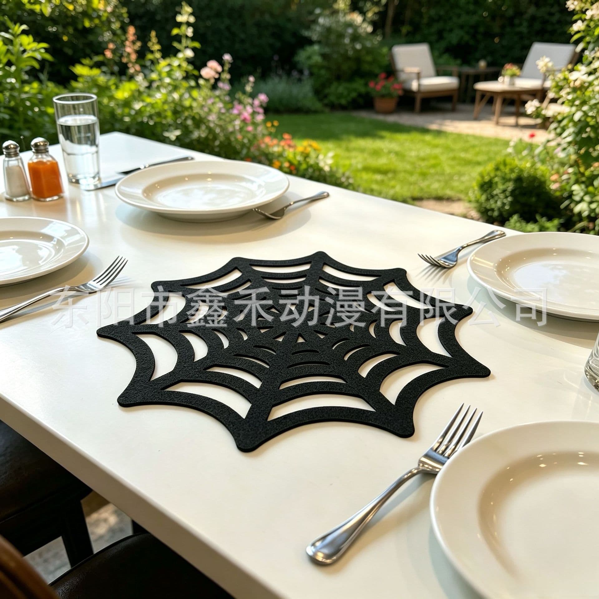 Cross-border New Halloween Felt Placemat Black Spider Web Placemat Round Halloween Party Decoration Prop