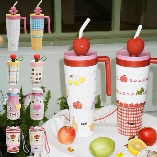 Tagi. Popcorn Heart Large Capacity Car Insulated Cup Ice Master Cup Portable Stainless Steel Water Bottle