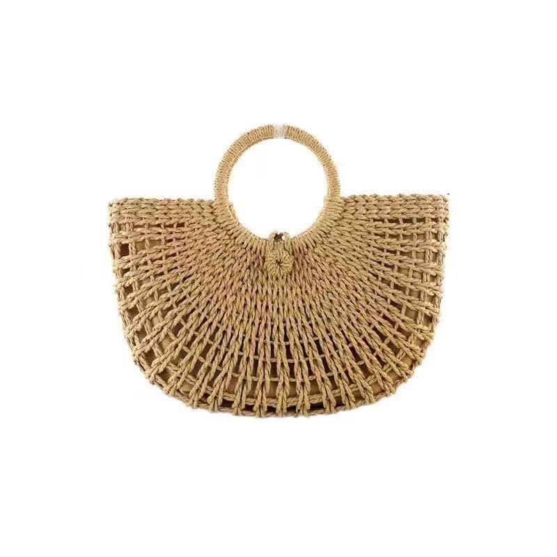 New forest retro moon bag straw half-moon bag papyrus corn husk hollow handheld women's simple casual bag