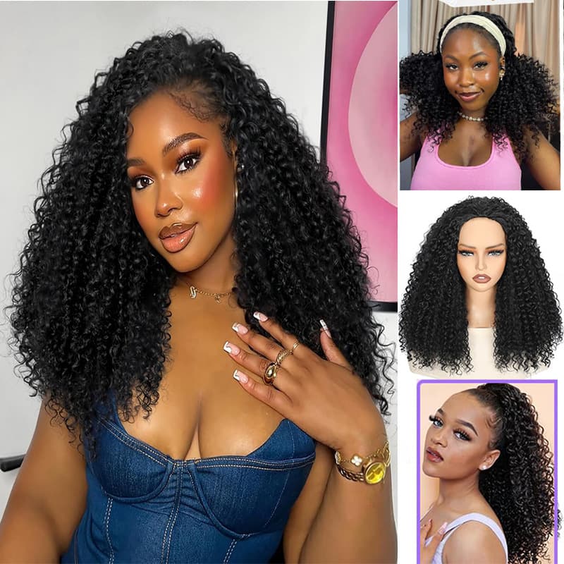 Amazon half wig ponytail curly half wig 3-in-1 drawstring furry small curly afro wig