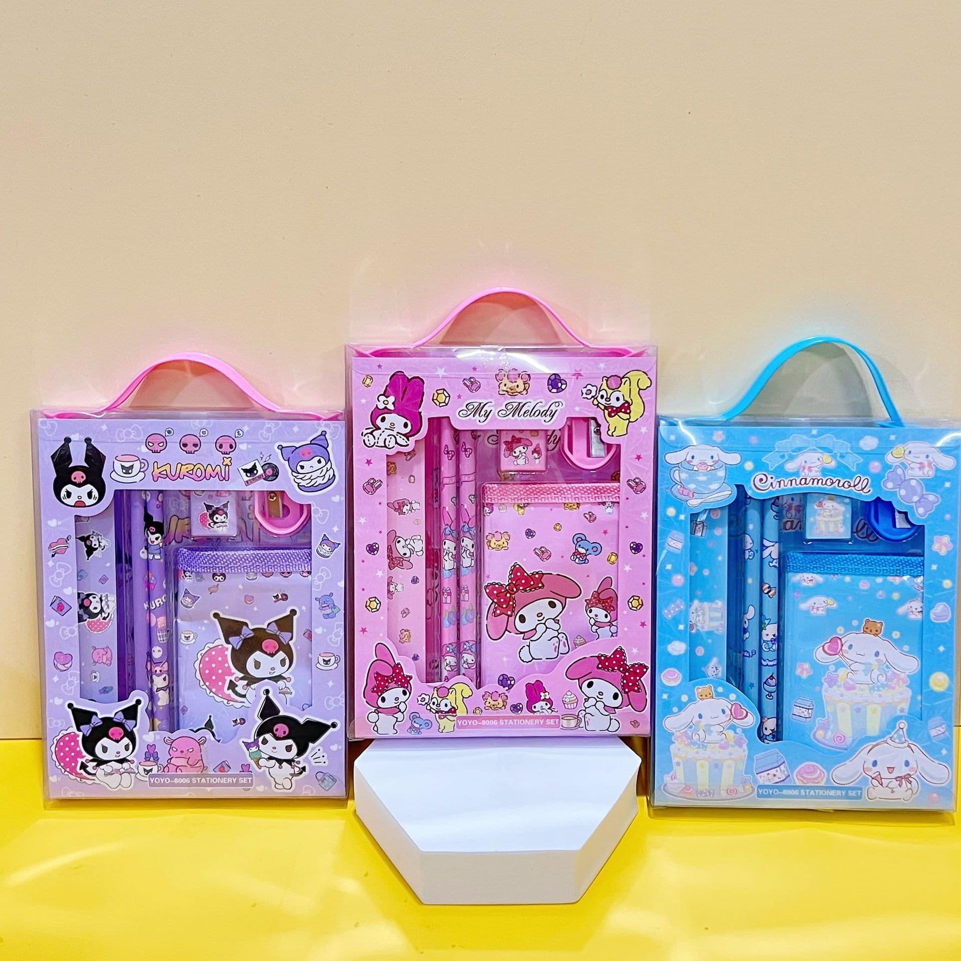 In-Stock 8006 Cartoon Stationery Set Children's Gift Pen Case Wallet Student Supplies 6-Piece Sanrio