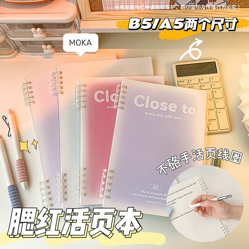 B5 Non-Slip Blush Binder Notebook Detachable Refillable Journal for Students High-Quality Lined Pages
