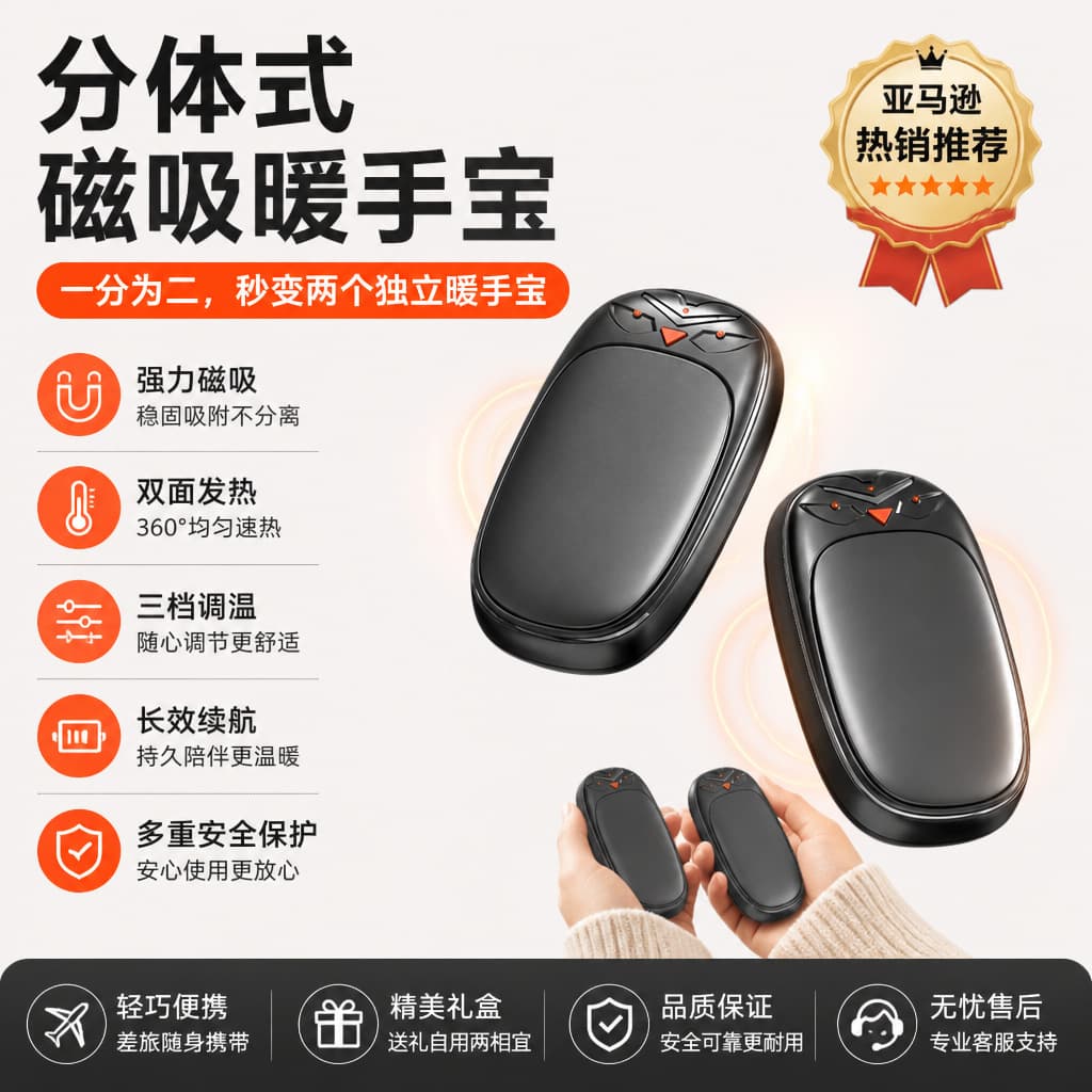 Amazon's new cross-border magnetic hand warmer two-in-one rechargeable hand-held self-heating mini electric hand warmer