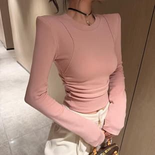 Autumn Winter New Korean Style Youthful Flattering Base Layer Slim Fit Top Brushed Fleece Thermal Long Sleeve Top Women