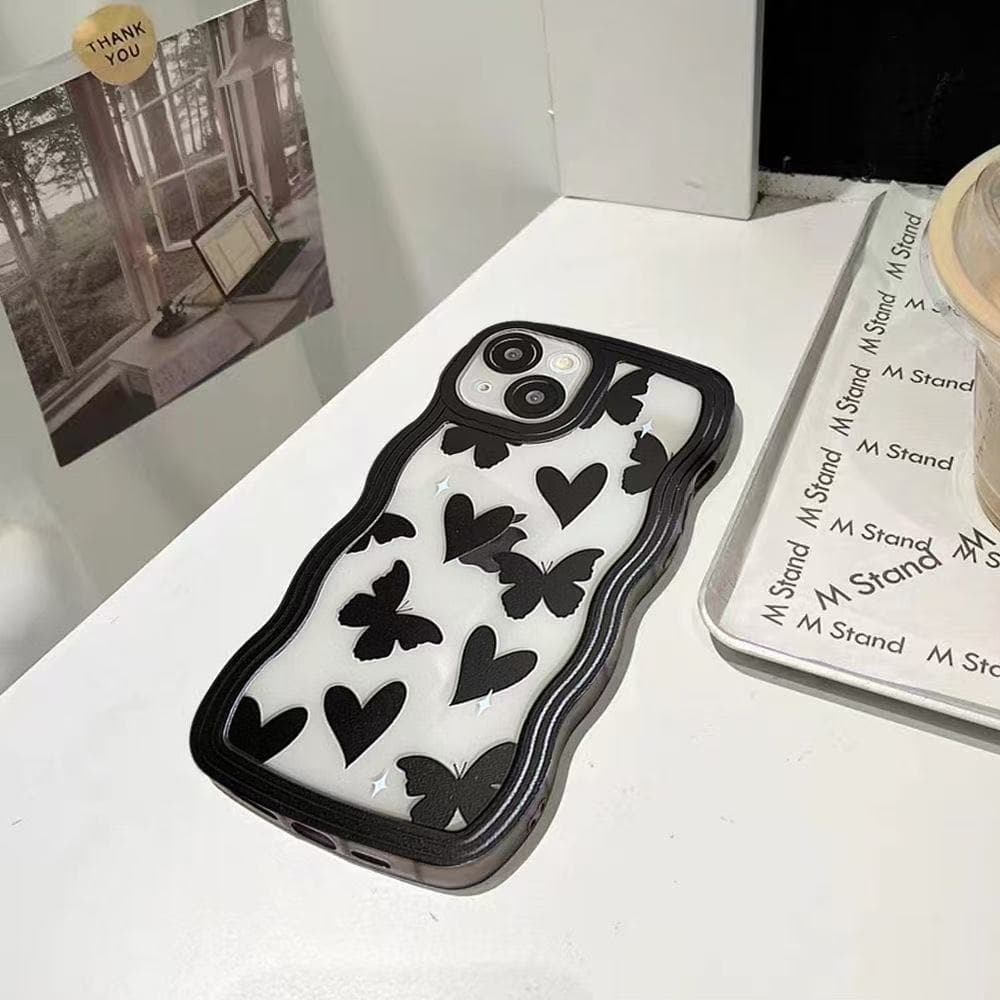 Stylish Black Heart iPhone 17 PRO MAX Phone Case for Apple 12/11/15 Pro Soft 7p Women